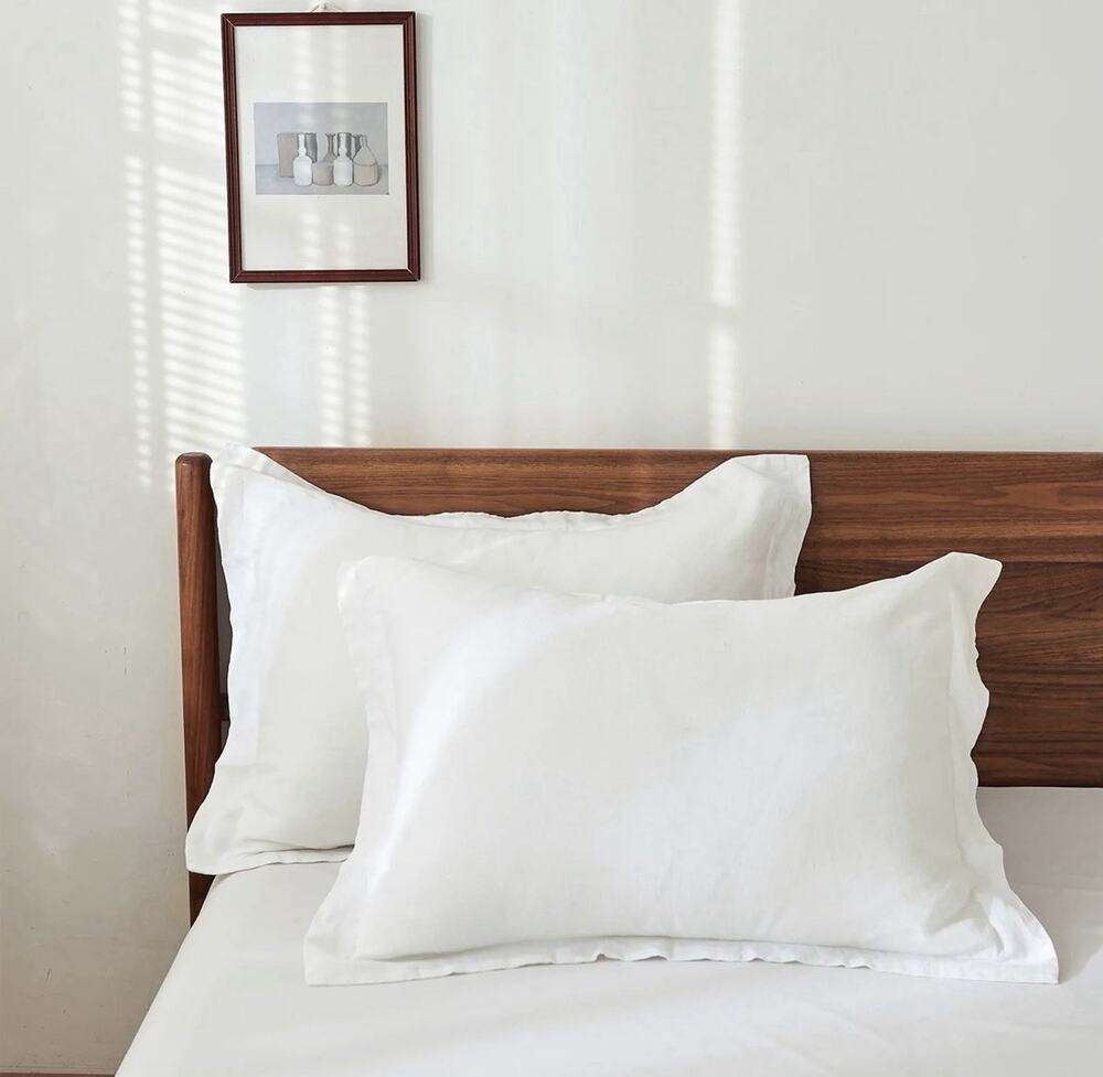 Simple & Opulence 100% Linen Pillow Cover Sham White Pair / Set 2 Standard 20x26